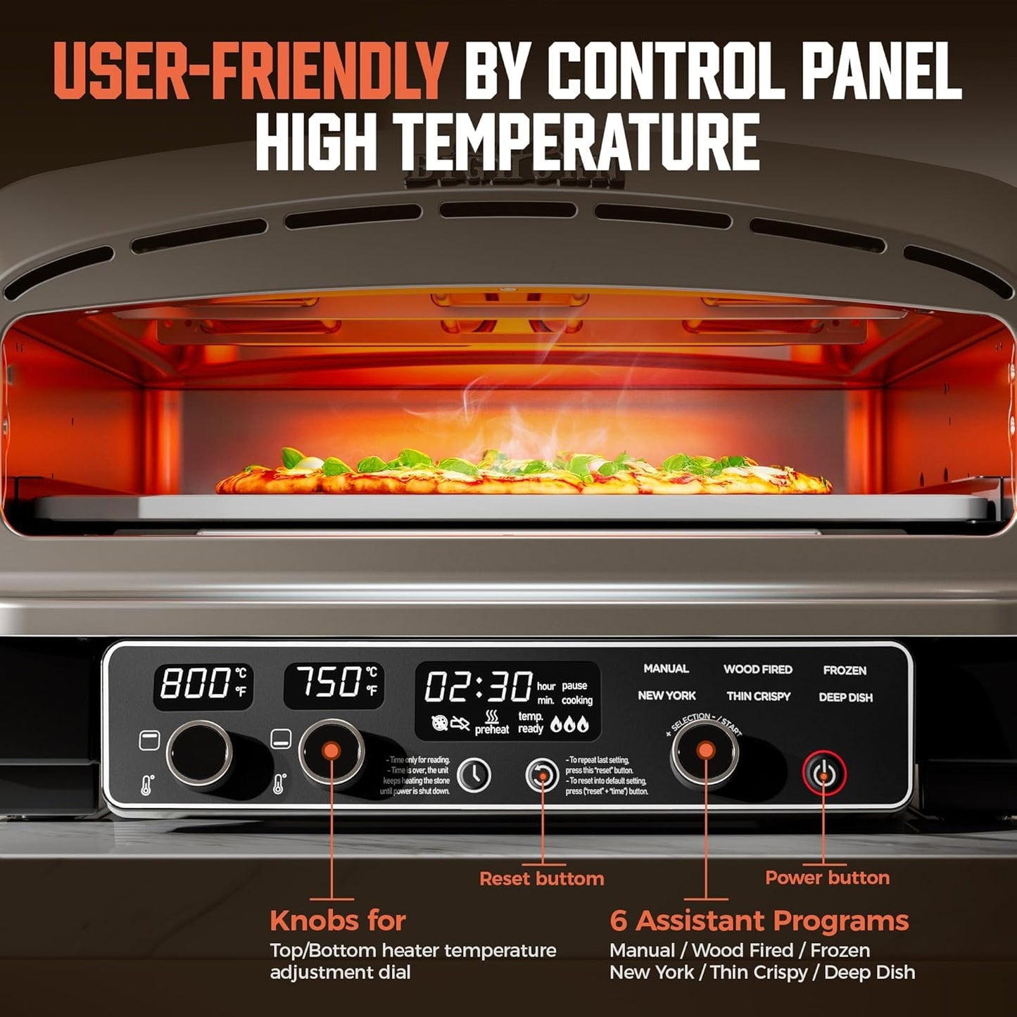 BIG HORN OUTDOORS Pizza Oven Indoor, 14 Inch Electric Countertop Pizza Oven with 6 Preset Modes, Perfect Pizza Maker Machine for Home, Pizza Cooker with Pizza Stone and Pizza Peel, Stainless Steel