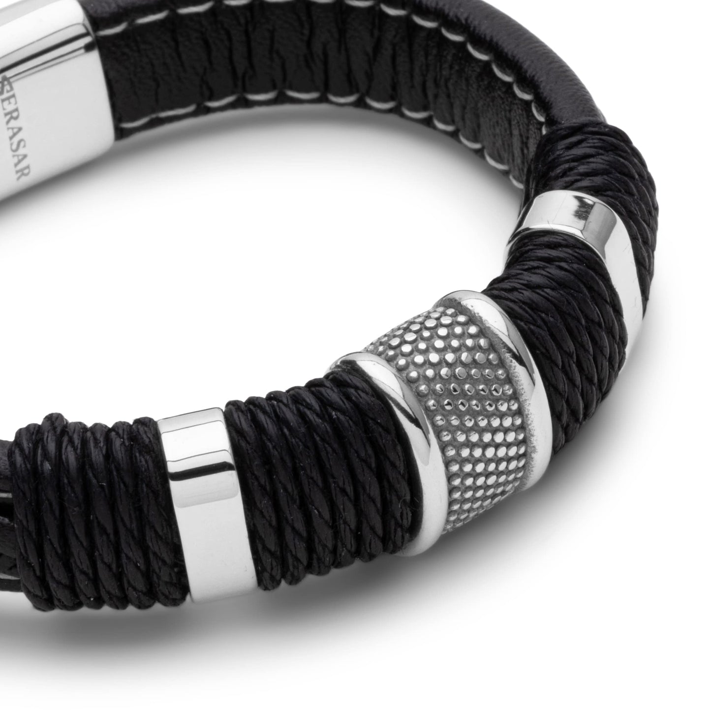 SERASAR Mens Leather Bracelet 17cm Silver Presents Men Gift Box Cowhide Braided Magnetic Clasp Multi Layer Wrap Rope Mans Male Bracelets Band Jewelry Magnet Accessories