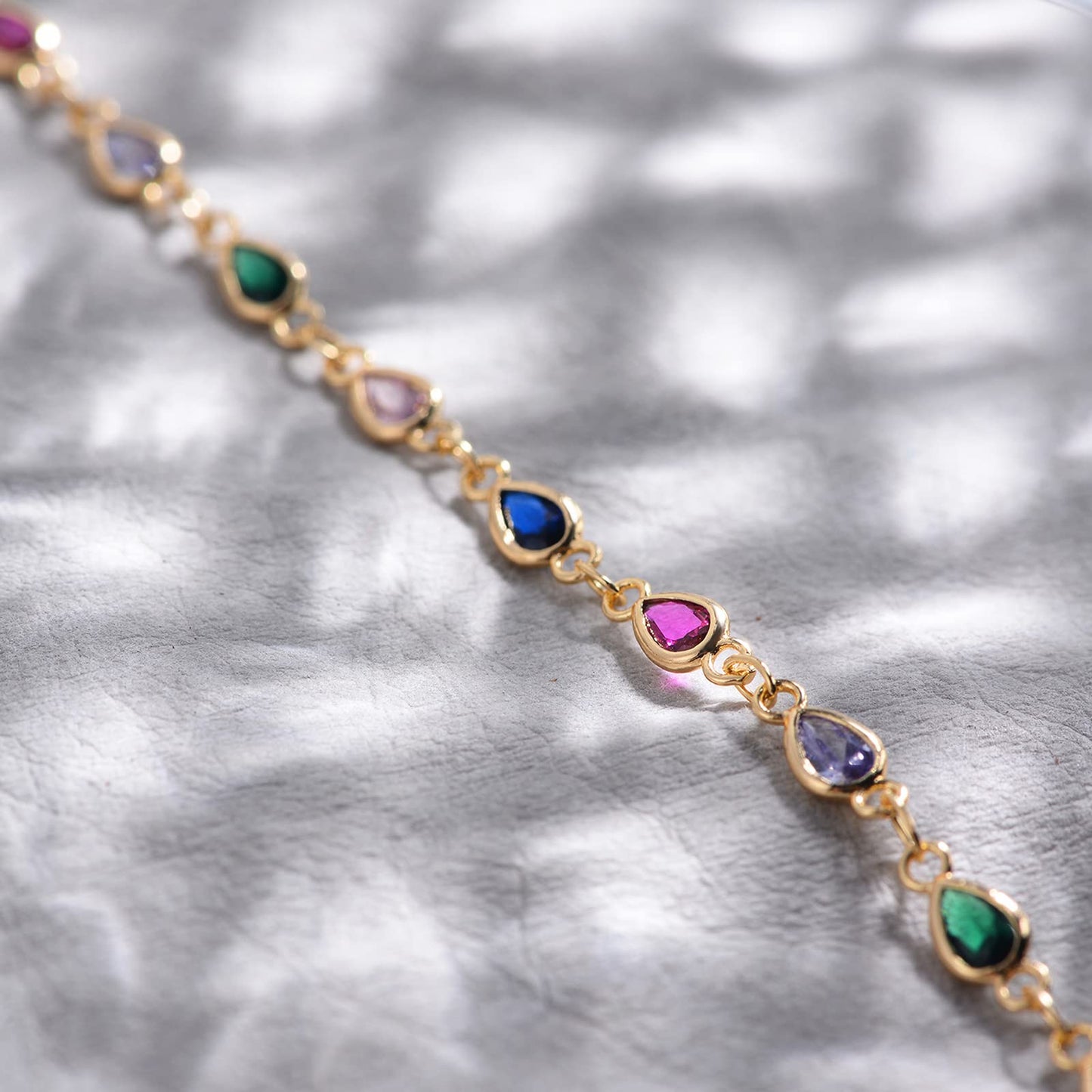 MTMY Gold Anklets for Women 14K Gold Plated Tiny Bead Anklet Colorful Cubic Zirconia Tassel Foot Chain Dainty Adjustable Cute Summer Beach Boho Anklets Jewelry Gift (colorful drop B)