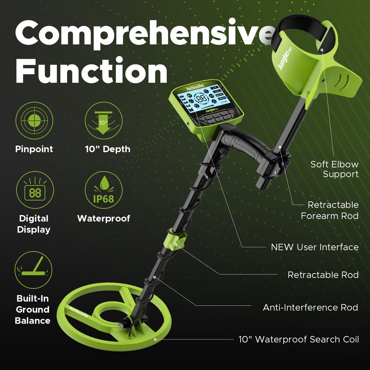 Hazlewolke Metal Detector for Adults, 5 Professional Mode with Higher Accuracy 10” Waterproof Coil for Gold Detecting