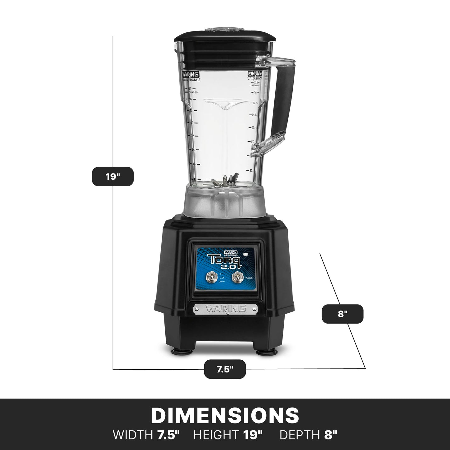 Waring Commercial TBB145P6 TORQ 2 Horsepower Blender, 2 speed Toggle Switch Controls, with 64 oz. BPA Free Container, 120V, 5-15 Phase Plug, Black