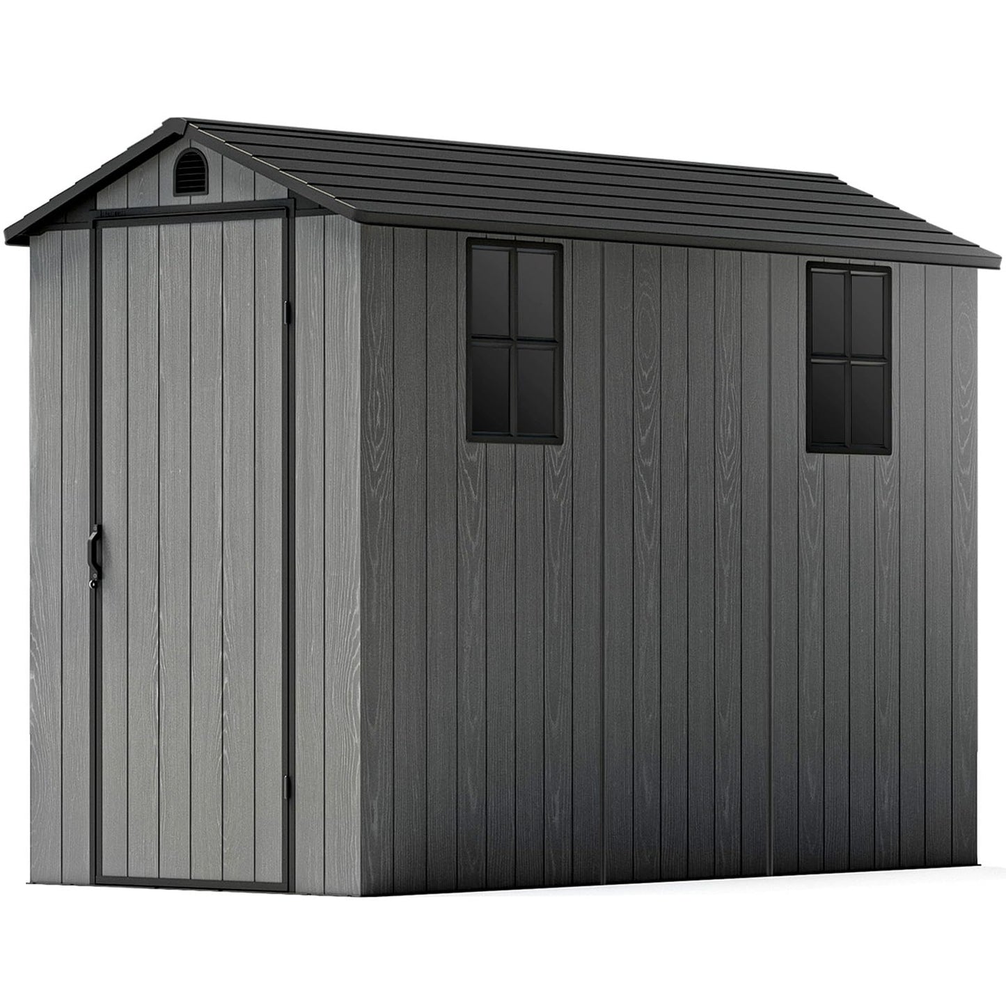 Patiowell 4 x 8 FT Plastic Outdoor Storage Shed with Floor, Garden Tool Shed with Two Windows and Single Lockable Door for Garden, Backyard, Lawn, Easy to Install, Dark Grey