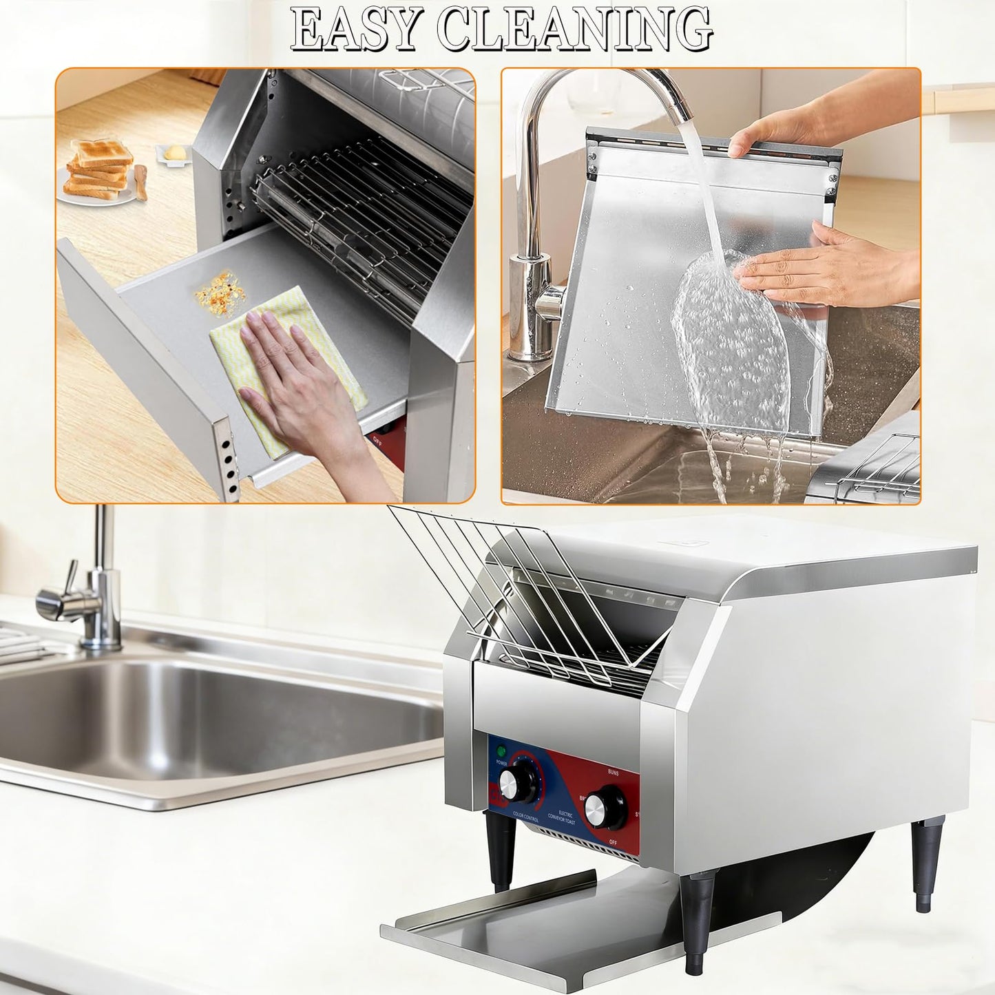 CTJ Commercial Toaster 300 Slices/Hour Electric Conveyor Belt Toaster Heavy Duty Stainless Steel Rotating Toasters Machince for Croissants Bun, Bagel, Bread