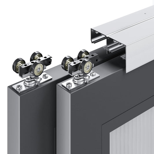EaseLife 8FT/96in Bypass Double Sliding Pocket Door Hardware Kit,Commercial Grade,Aluminum,Bypassing Closet Door Track for 2 Door System,Slide Smoothly Quietly,Easy Install,No Doors