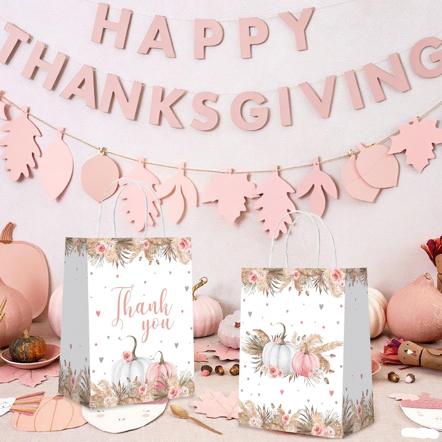 MEHOFOND Little Pumpkin Gift Bags, Boho Pumpkin Favor Bags with Handle, Fall Favors Goodie Bags for Girl, Treat Bags for Autumn Thanksgiving Baby Shower Birthday Party Decor