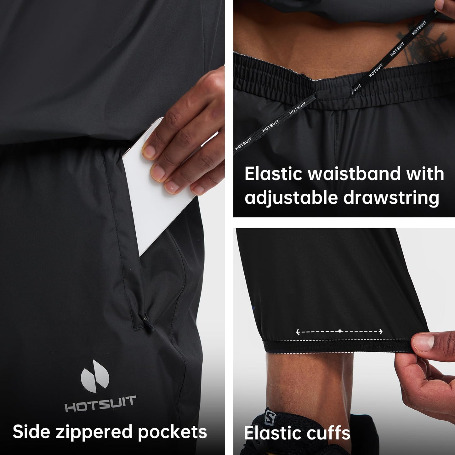 HOTSUIT Sauna Suit for Men Sweat Sauna Jacket Pant Gym Workout Sweat Suits, Black, L