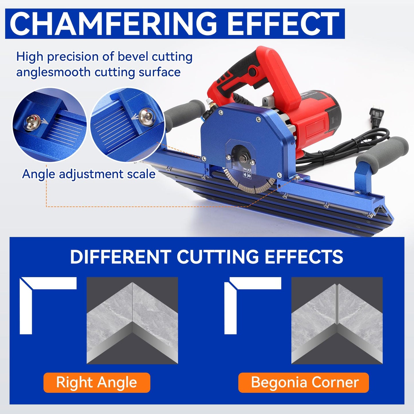 Electric 45 Degree Tile Chamfering Tool Professional Tile Bevel Cutter with 1400W High Strength Tile Chamfering Machine with 110V 4m Hose.Spraying System for Large Format Tile Ceramic Porcelain