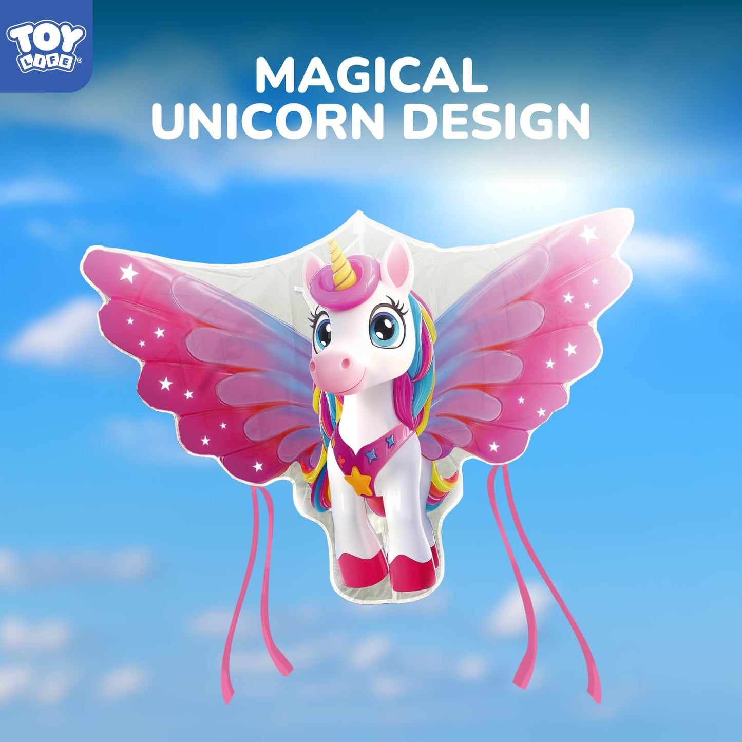TOY Life 48.4'' Unicorn Kites Easy to Fly for Kids Adults with 328.1 FT String, Beach Kite Outdoor Game Outside Toys Activity, Unicorn Toys for Girls, Gift for Girls Ages 4-8