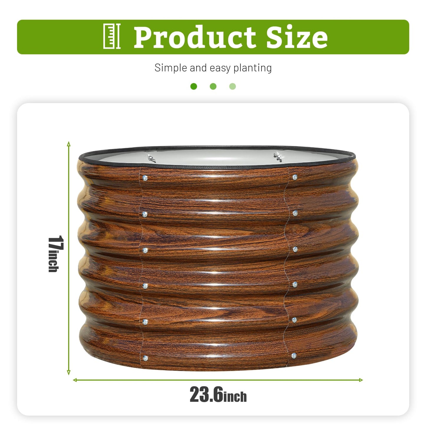 SnugNiture Raised Garden Bed, 2 PCS 2×2×1.5ft Round Galvanized Outdoor Planter Box, 17" Tall Deep Metal Garden Bed Kit for Planting Vegetables, Fruits, Flowers, Brown