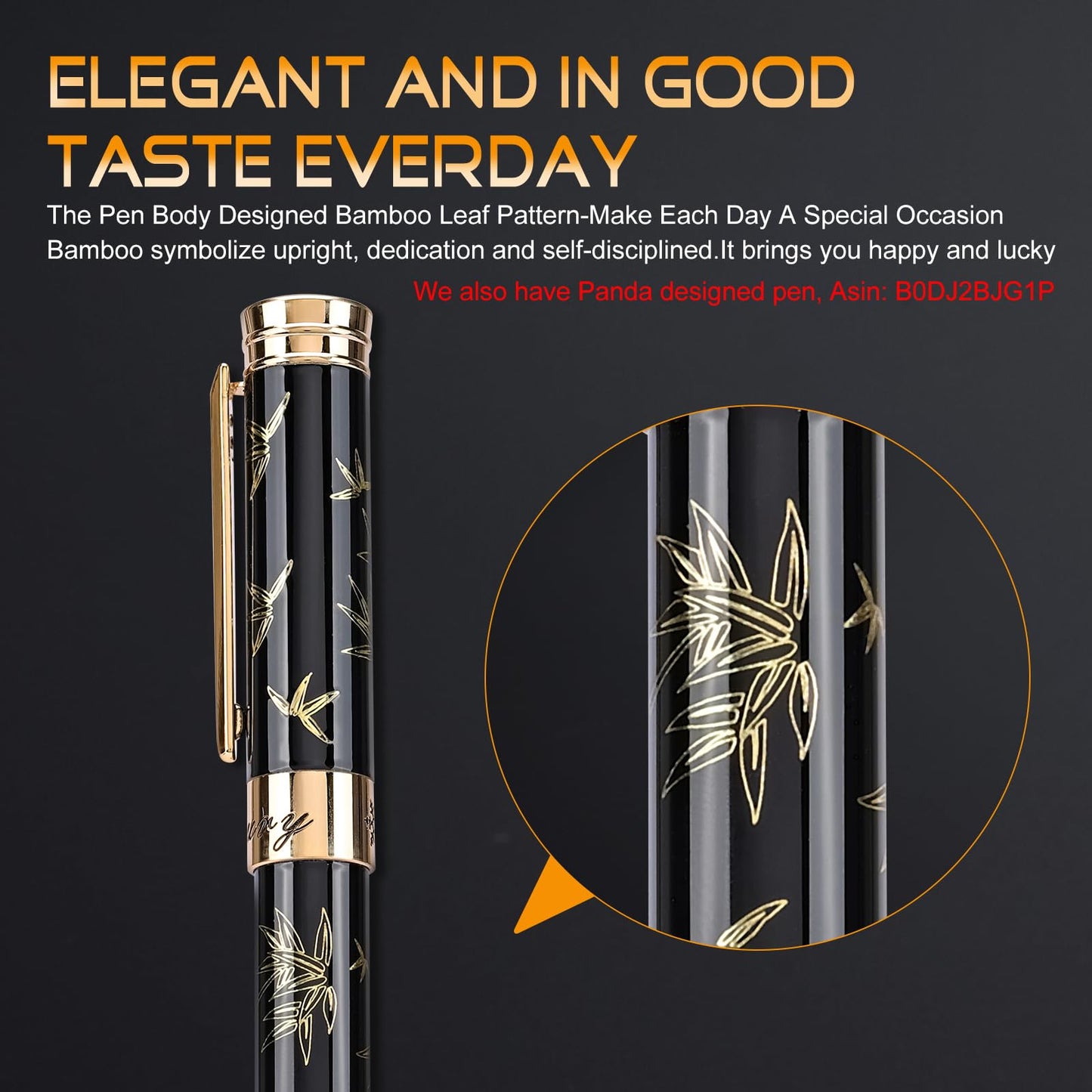 Urhomefull Black Rollerball Pens-Luxury Pens for Women Men, 24K Gold Trim Elegant Pen, Executive Gift Pen Set for Office Graduation Business Nice Roller Ball Pens