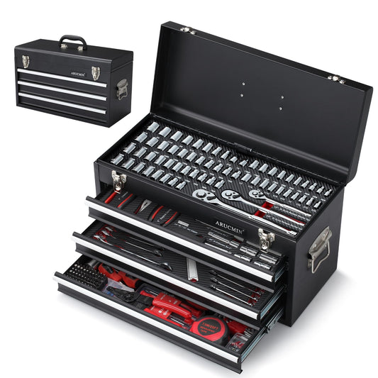 ARUCMIN 438-Piece Mechanics Tool Set with 3-Drawer Heavy Duty Metal Box Repair Tool Kit -02