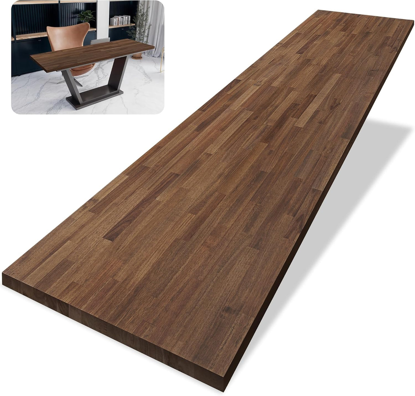 Howizz 48 x 25 in. Solid Wood Table Top, Dark Walnut Stained Acacia Desktop for Standing Desk/Office Tabletop/Countertop, 0.7in. Thick