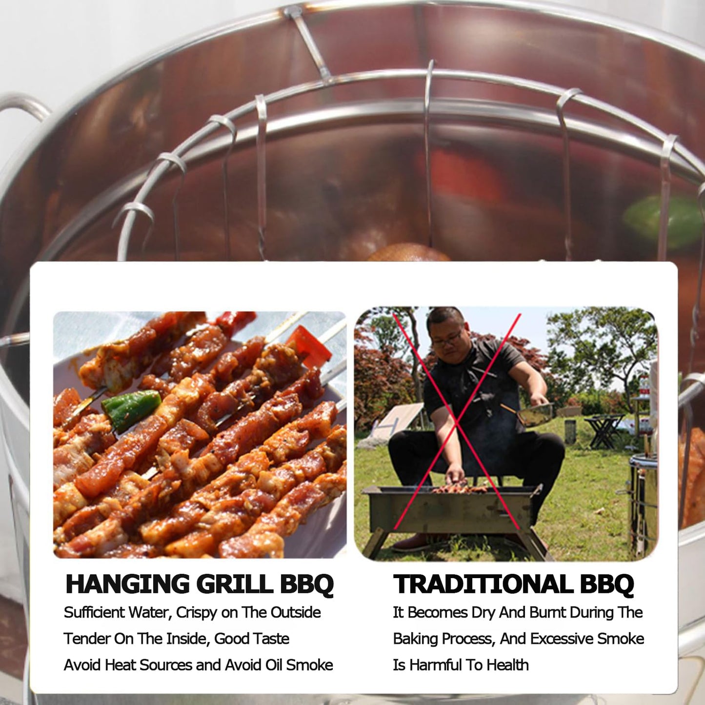 RIIGOOG Large Portable Charcoal Grills, Stainless Charcoal BBQ Grill Barrel 360° Smokeless Outdoor Barbecue Grill for Travel, Outdoor Cooking and BBQ, Camping Grill Picnic Patio Backyard