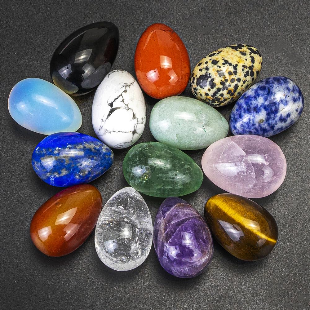 14 Pieces 1.18inchs Crystal Stones Eggs Statue Ornament Rock Crystals Polished Mineral Rock Egg Carving Crafts Stones Crystal Gifts for Meditation Reiki Healing Balancing Home Decor (Egg 14pcs Set)