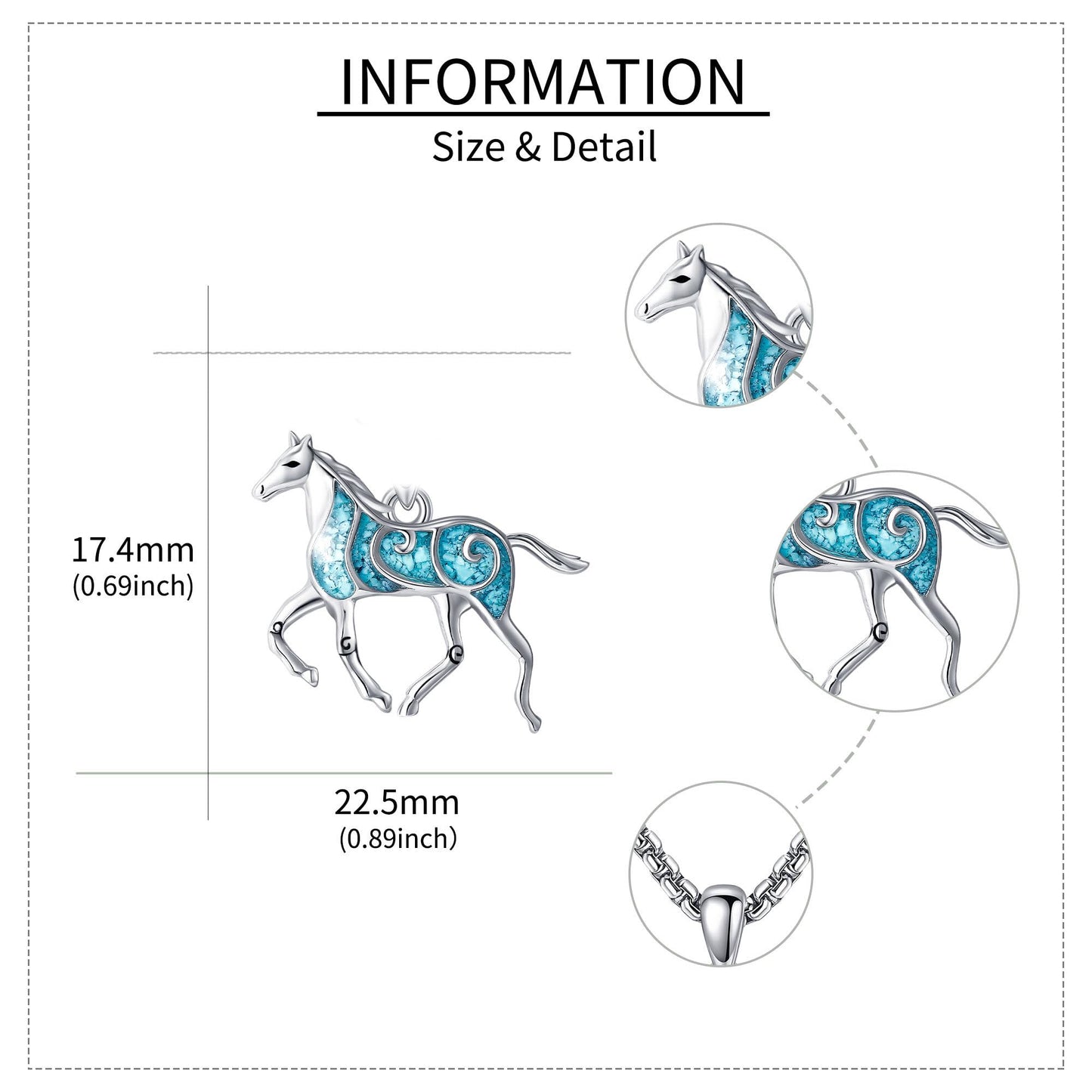 HKPATOP Horse Necklace 925 Sterling Silver Turquoise Horse Pendant Necklace Animal Jewelry Gifts for Women Men