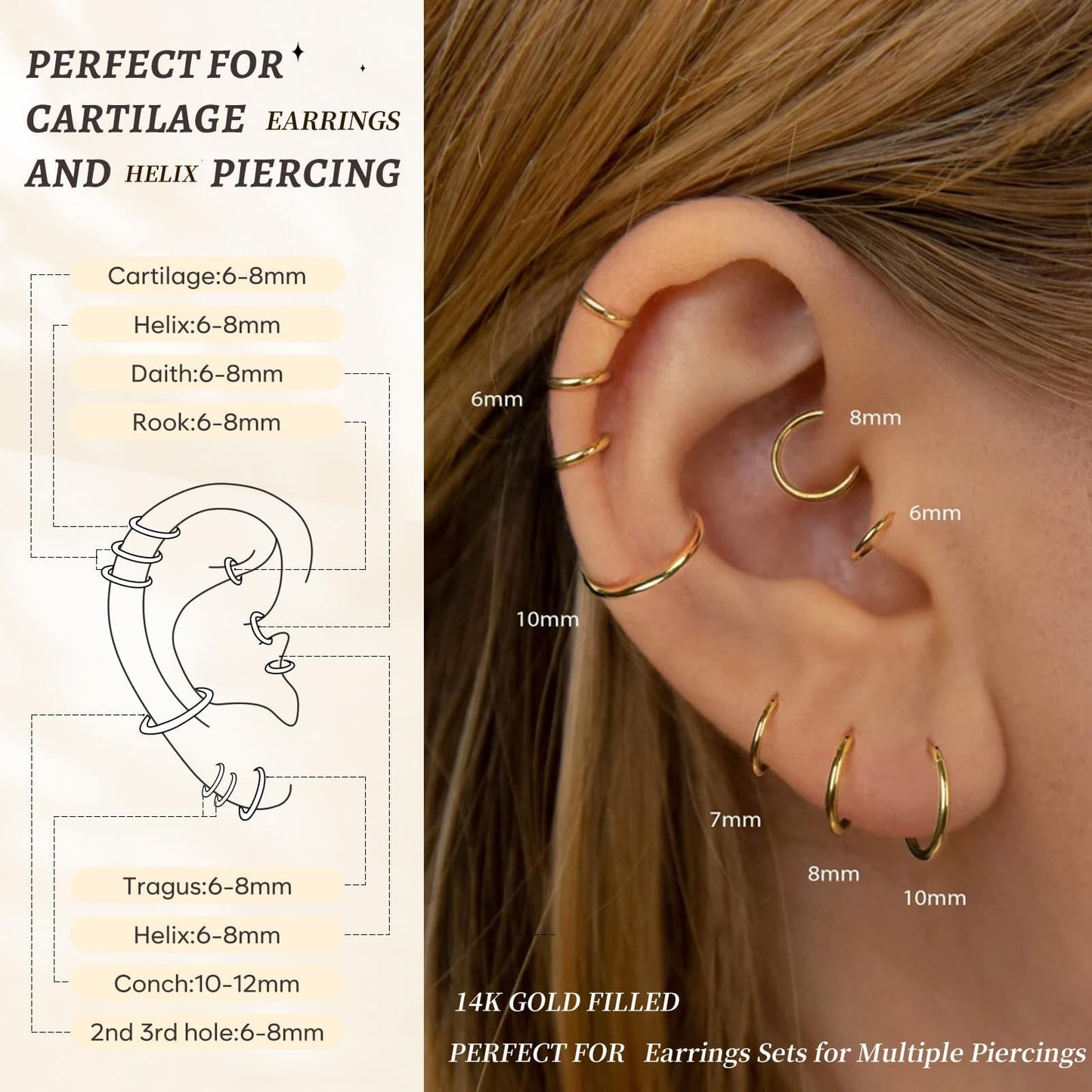 Gokeey Gold Earrings for Women Men, 14k Gold Plated Hypoallergenic Small Hoop Earrings Jewelry, Gold Huggie Hoops Earrings Set Lightweight Cartilage Earrings Gifts 4 Pair