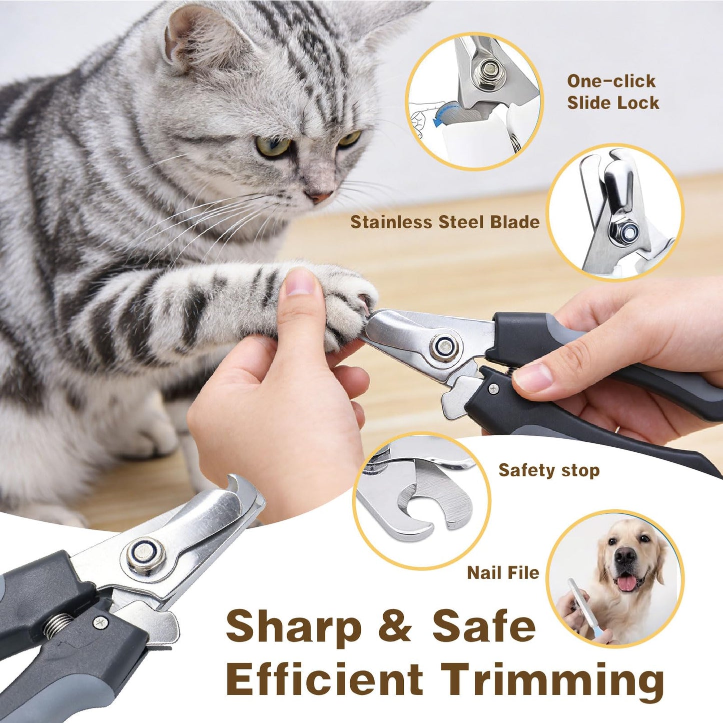 Pet Grooming Tools Kit for Dogs and Cats,8-in-One Home Pet Grooming Set,Includes Safety Scissors Set,Hair Removal Brush, Nail Clipper and File for Small Medium Large Dogs and Cats