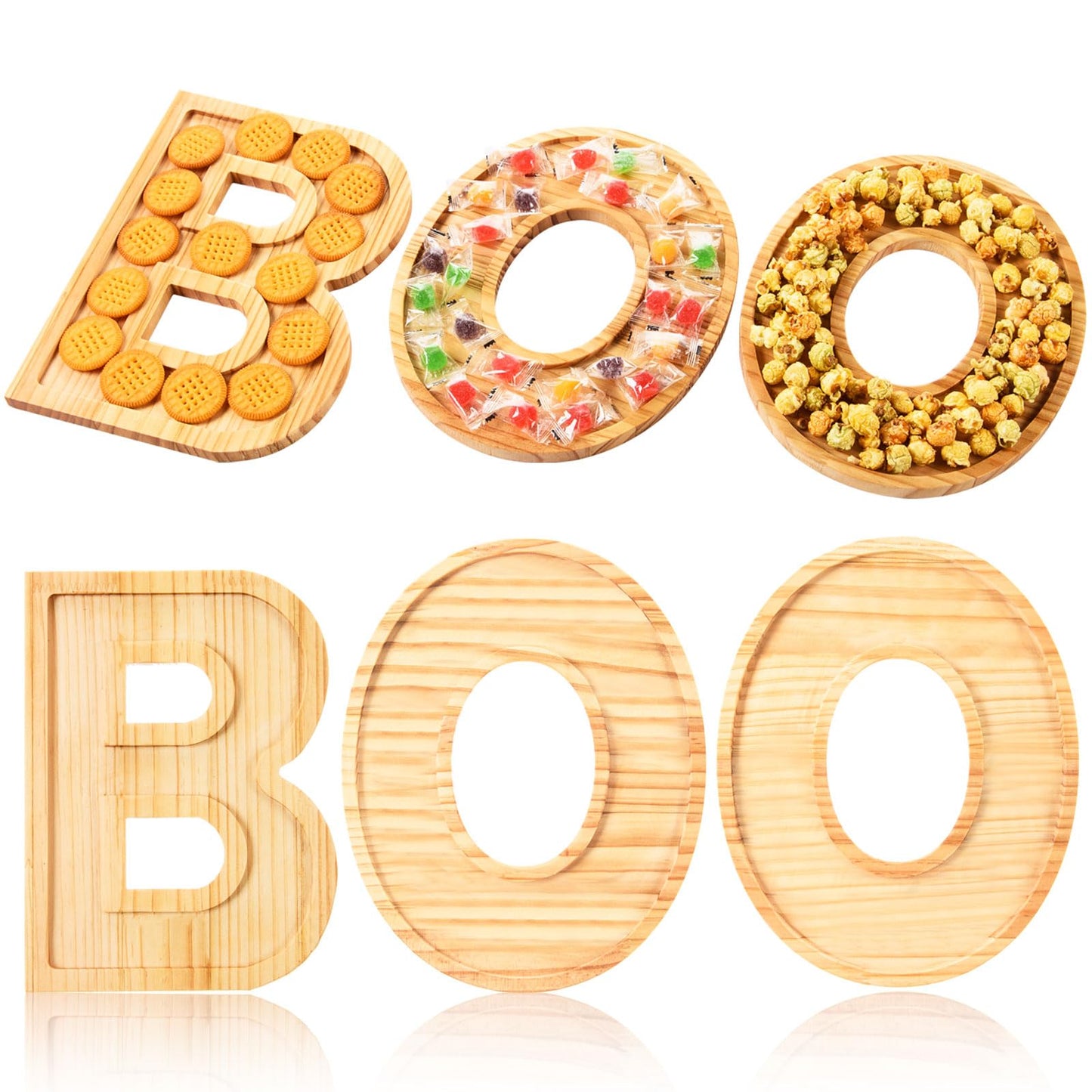 AWIZOM 3 Pcs Halloween Charcuterie Boards BOO Wooden Serving Platters Halloween Pine Wood Trays Wooden Snack Cookie Dish Plates for Home Kitchen Holiday Housewarming Dinnerware Presents