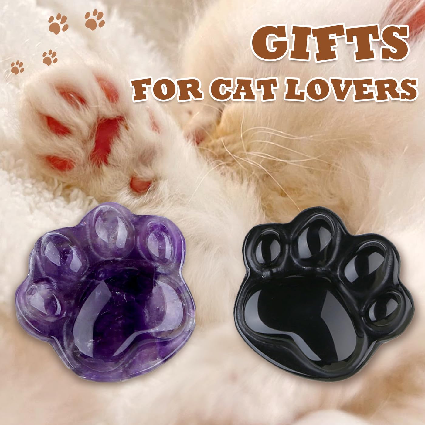 NUKAYAI Opal Opalite Cat Paw Crystal Figurines Worry Stones Carved Statue for Healing Crystals Decoration Spiritual Meditation Accessories Sculpture Kitten for Cat Lovers Women