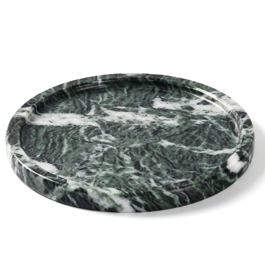 Woduelka Natural Round Marble Tray - 7.8" Marble Vanity Tray for Dresser, Bathroom, Decorative Jewelry Dish for Perfumes Rings Earrings Necklaces, Stone Tray for Home Décor, Green
