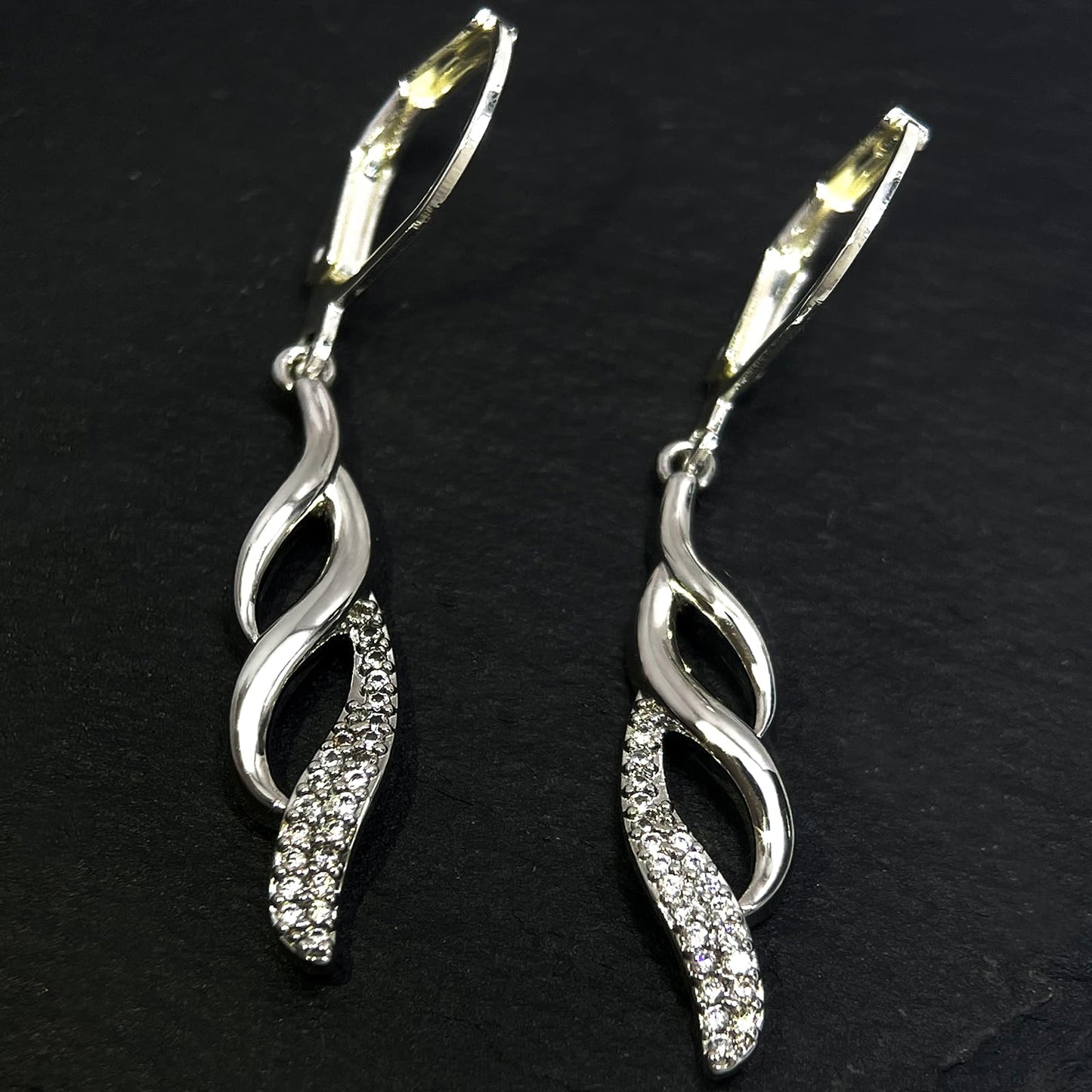 Hypoallergenic Silver Leverback Earrings for Women, Sparkly Teardrop Dangle Earrings, Lightweight, Tarnish-Resistant, Nickel-Free, Perfect for Work, Parties & Gifts (Wings)