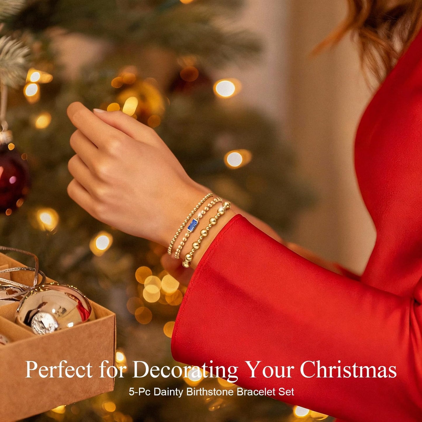 5 PCS Gold Bracelets for Women, Dainty Birthstone Bracelet 14K Gold Plated Stackable Paperclip Cuban Link Chain Bead Bracelets, Fashion Trendy Jewelry Sets Birthday Gifts