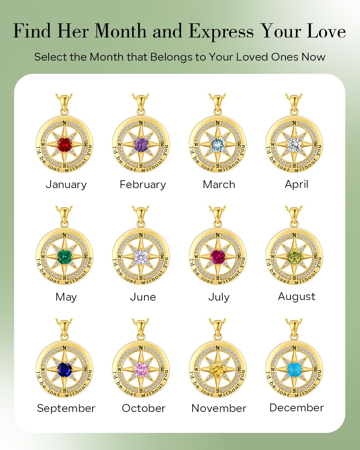 S925 Necklace Gift for Wife |Compass Jewelry |Women Anniversary |Sterling Silver |Girlfriend Birthday Necklaces for Her Valentines |I'd be Lost without You |Jewel 18K Gold May 05