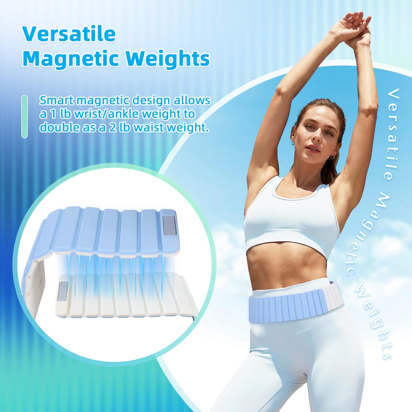 BECOJADDE Wrist Weights Ankle Weights for Women 1 Pair (2.2 lb Each) Silicone Magnetic Leg Arm Weighted Bracelet for Home Yoga Pilates Gym Workout Walking Jogging, Blue Cream