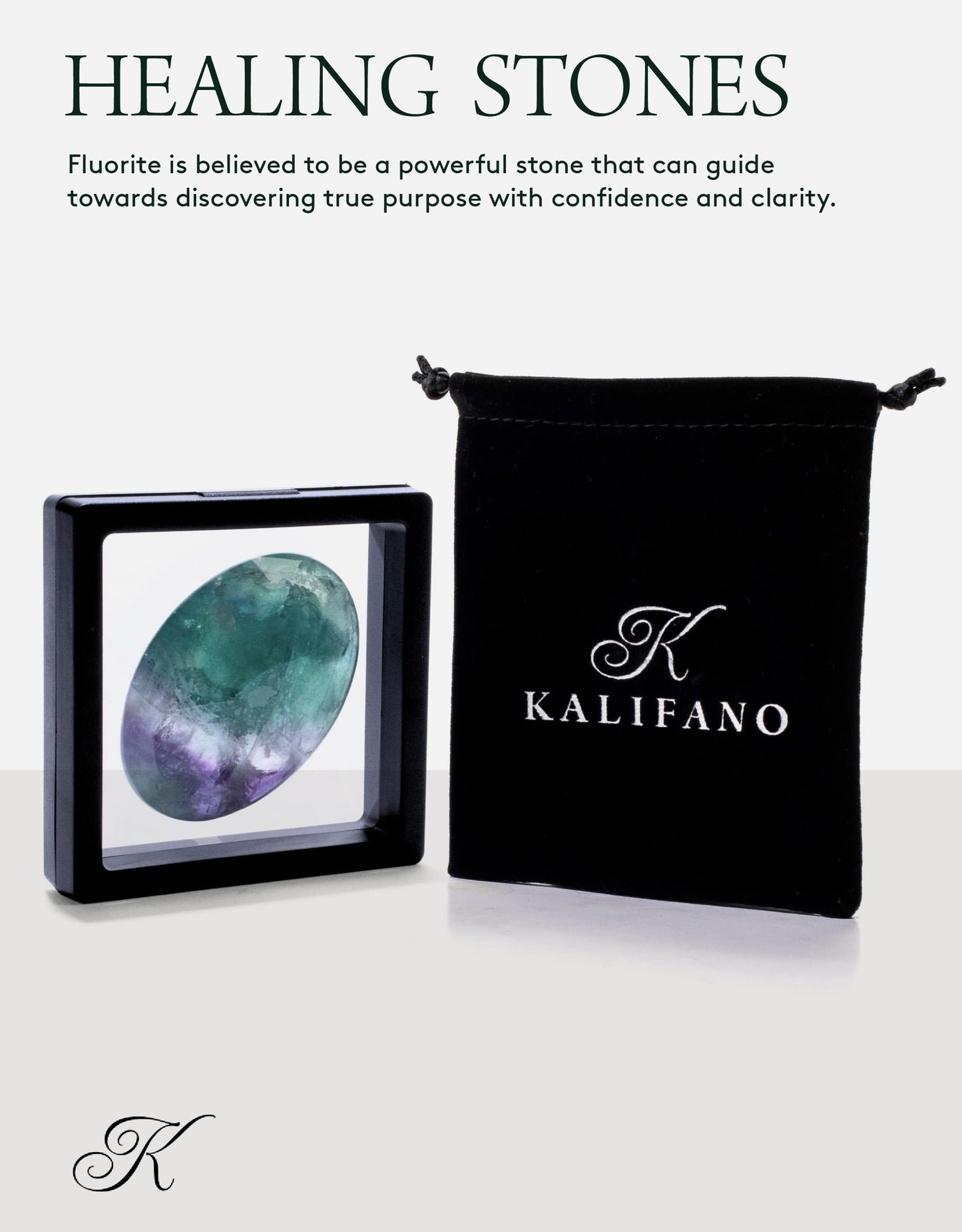 KALIFANO Palm Stone with Healing & Calming Effects - AAA+ Grade High Energy Worry Stone with Information Card - Reiki Crystal Used for Courage (Family Owned and Operated) (Fluorite)