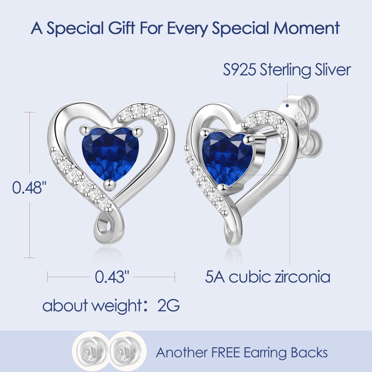 Zifeel Earrings for Women, 925 Sterling Silver Birthstone Heart Studs Earring for Girlfriend Wife, Anniversary Birthday Christmas Valentines Mother’s Day Gifts Jewelry for Women Wife Her Mom