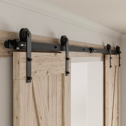 CCJH 20FT/236“ Sliding Barn Door Hardware Kit, Heavy Duty, Smoothly and Silently, Easy to Install, Fit 60" Width Double Door Panel, I Shaped Hangers Black