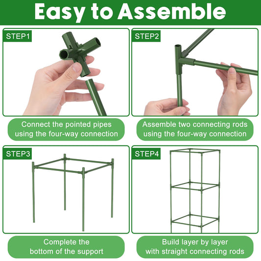 Unves 3 Pack Tomato Cage for Garden, 16" W x 66" H Square Tomato Trellis Plant Support Frame with 50 Pcs Plant Clips, Suitable for Climbing Vegetables, Flowers, and Fruits