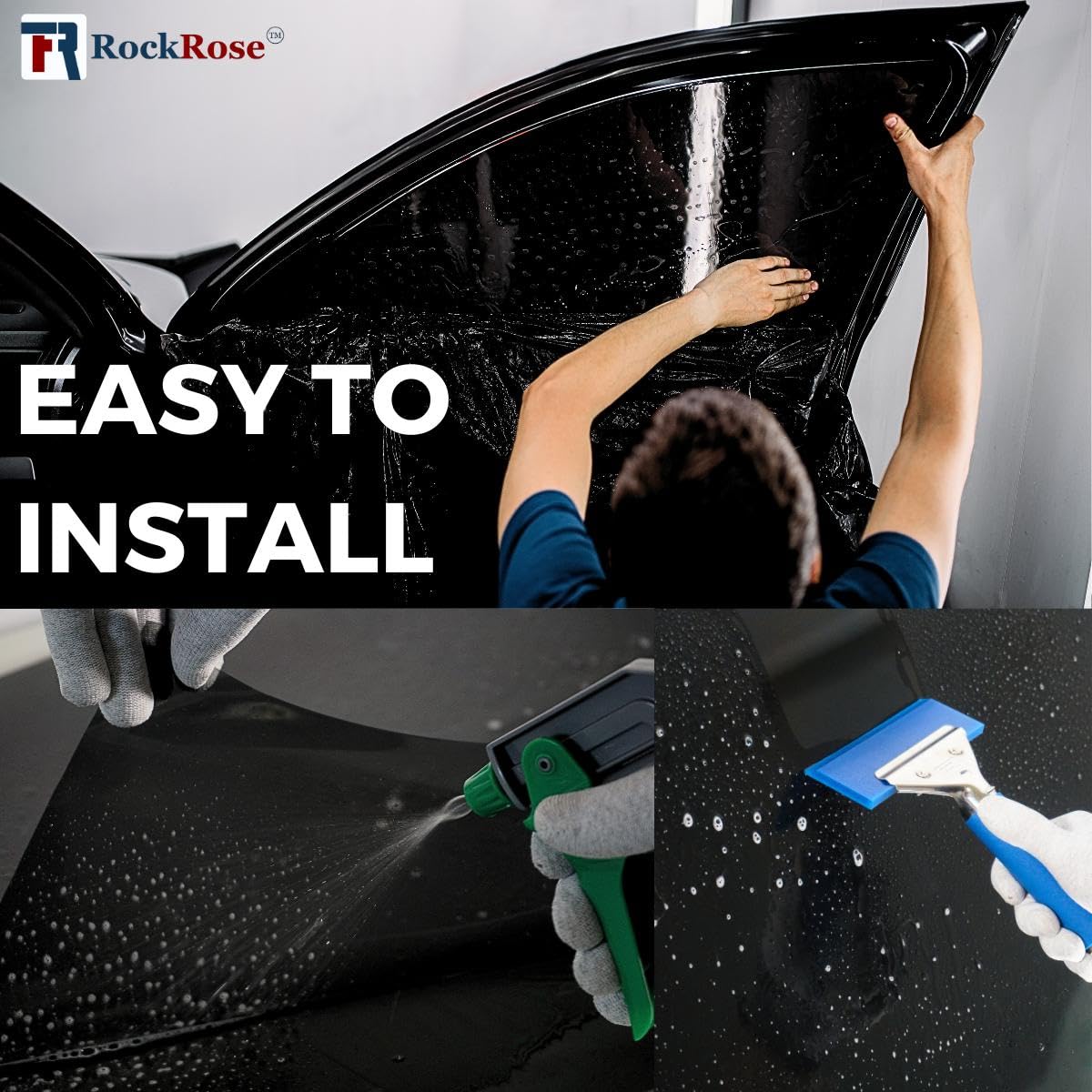 RockRose 5% Nano Ceramic Car Window Tint 24 in x 100FT 2PLY Privacy Film Heat Block, 99% UVR, and 85% IRR Block for Auto or Home Strong Adhesive, Easy Shrink, Plotter Friendly - Charcoal