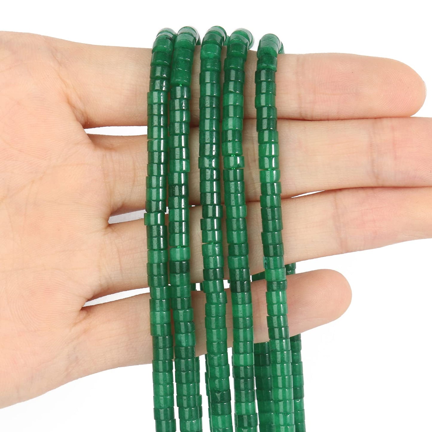 NITOPUPU 150Pcs 4×2mm Natural Green Agate Spacer Stone Beads for Jewelry Making Supplies, Loose Semi Flat Round Gemstone Tube Beads for Bracelets DIY Crafts