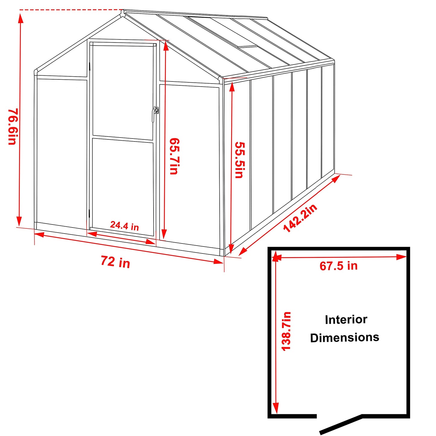 Yardenaler 6x12 FT Polycarbonate Aluminum Greenhouse, Outdoor Walk-in Green House Kit with 2 Adjustable Roof Vents and Lockable Door, Backyard Garden in Winter, Gray