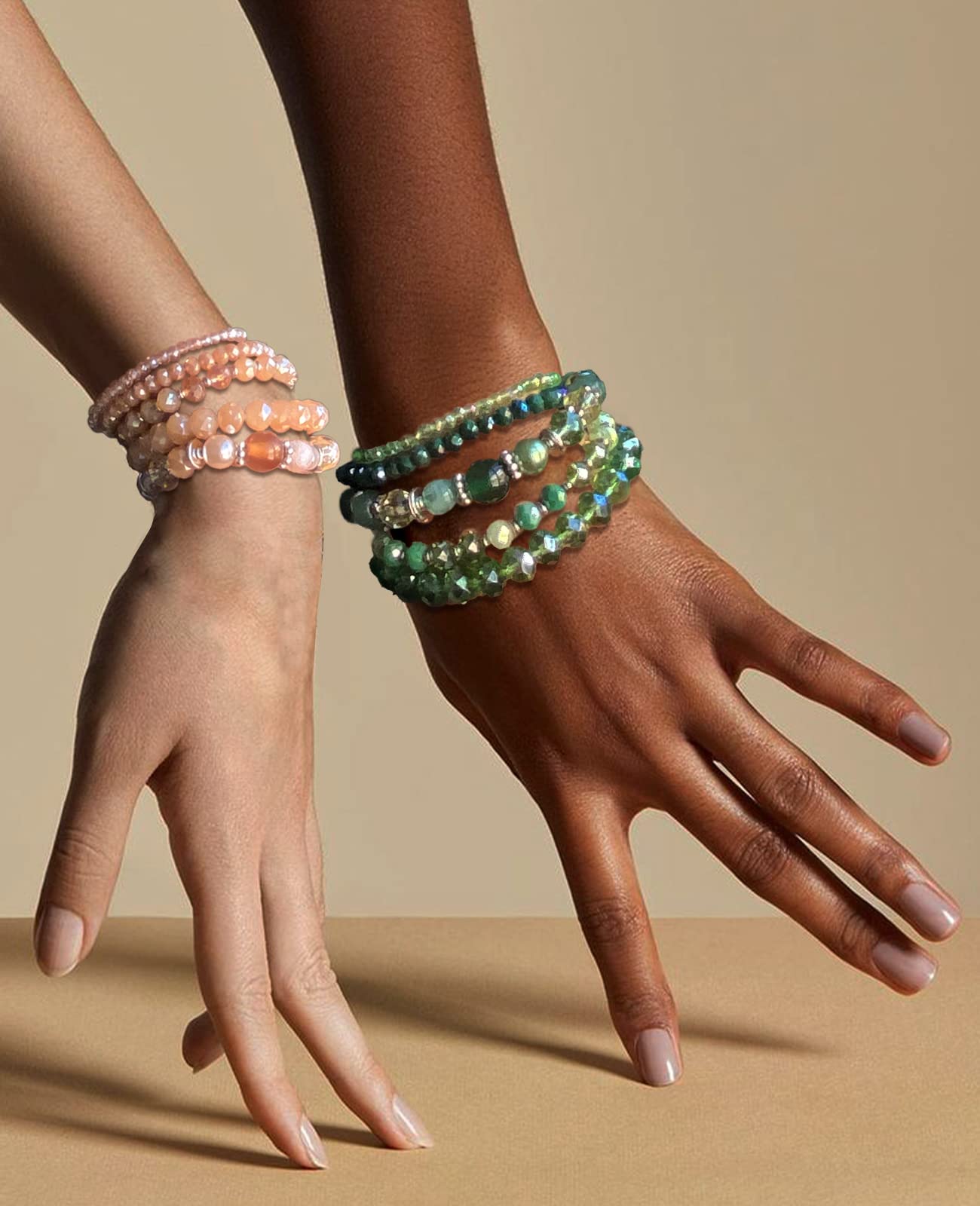 Noessla Beaded Boho Stretch Bracelet Colorful Stackable Crystal Beads Bracelets Trendy Costume Jewelry Mothers Day Gifts for Women(21-Green)