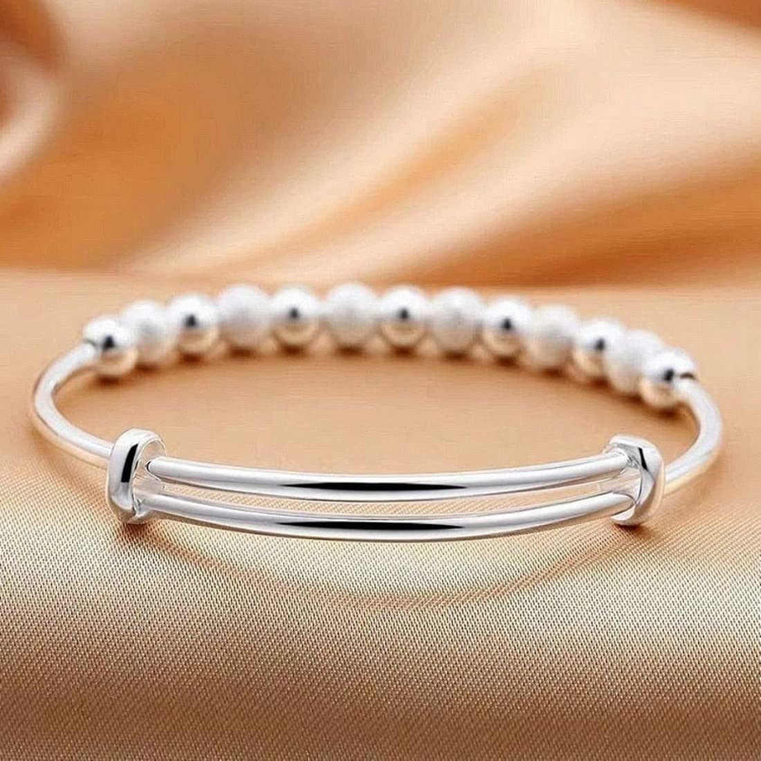 Sterling Silver Bracelets For Women 925 Sterling Silver Beads Bangle Bracelet Transfer Lucky Cuff Bracelet Adjustable Fashion Women Jewelry