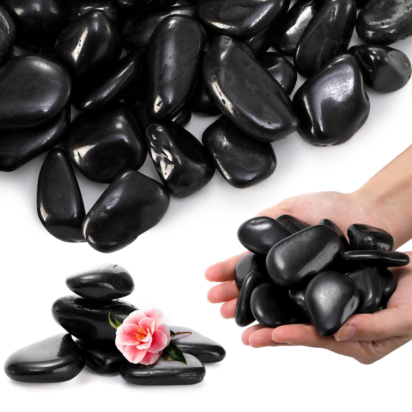 SOUJOY 15LBS Black River Rock, 1-2 Inch Pebbles for Plants, Natural Polished Decorative Stone for Landscaping Outdoor, Flower Bed Fish Tank Gravel Garden Home Decor