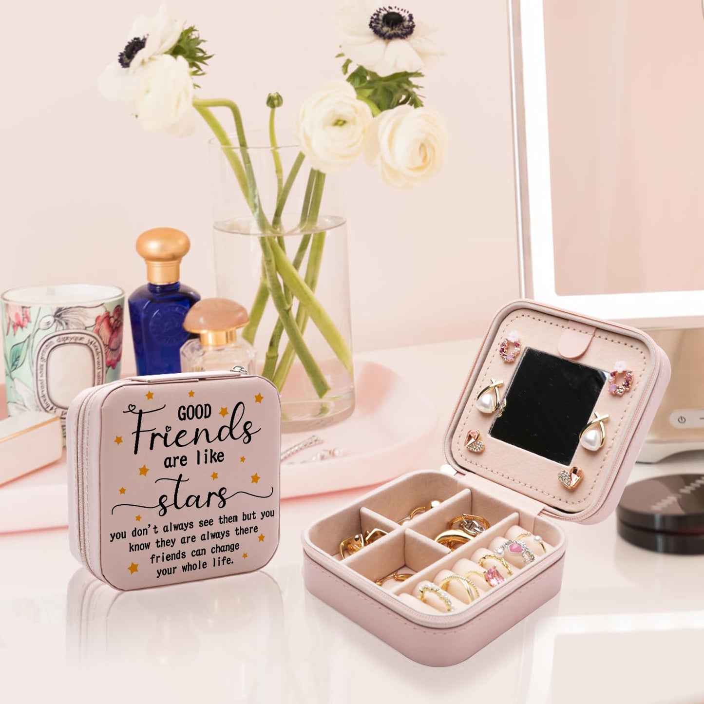 Friendship Gifts for Women Jewelry Box, Best Friend Bestie Gifts, Birthday Gifts for Women Friendship, Good Friends Are Like Stars Jewelry Case, Cool Gifts for Female Friend Jewelry Organizer Holder