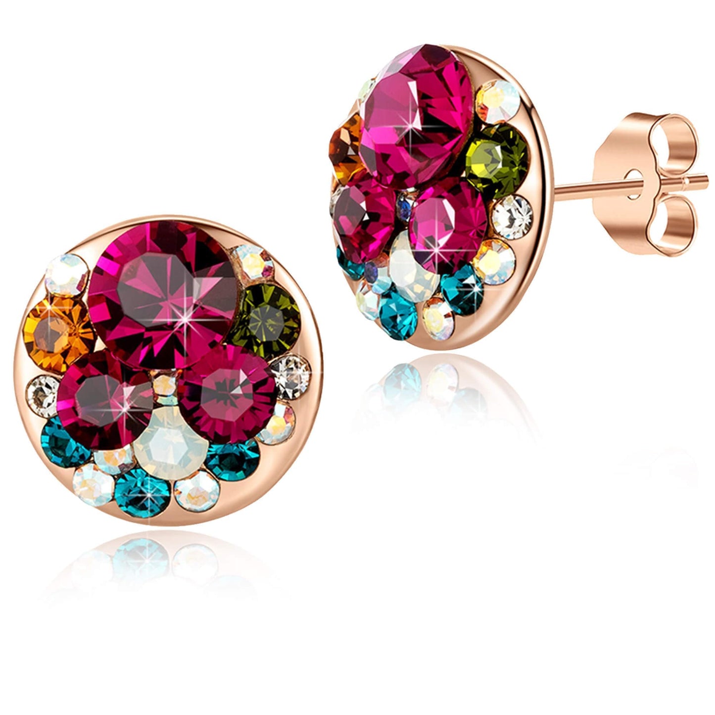 Multicolored Austrian Crystal Rhinestone Stud Earrings for Women Fashion S925 Sterling Silver Hypoallergenic Jewelry (Rose Main Crystal/Rose Gold-tone)