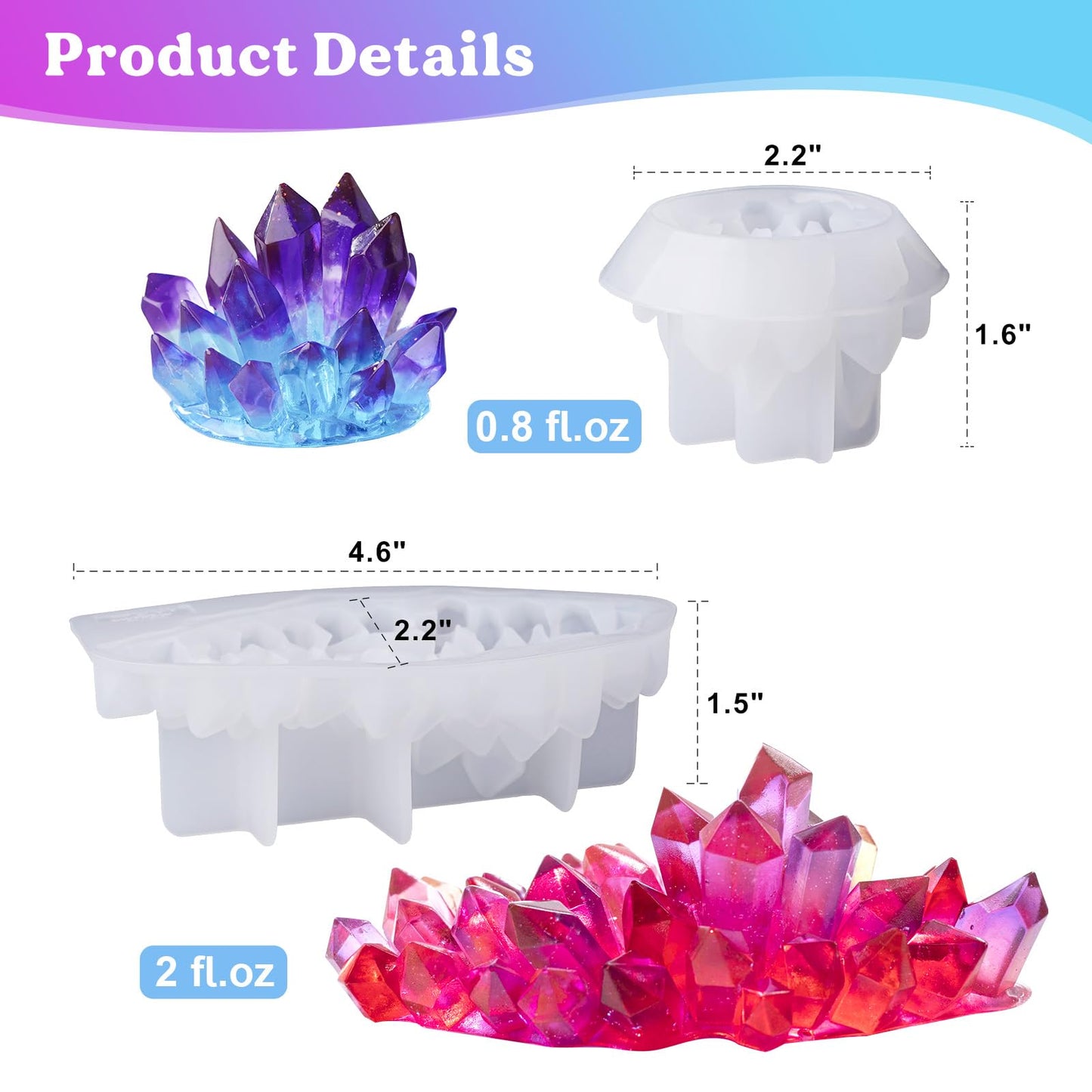 LET'S RESIN Crystal Cluster Resin Molds, Large and Small Size Crystal Shape Silicone Molds for Resin, Quartz Epoxy Resin Molds for Resin Crafts, DIY Crystal Heal Stone, Home Craft Decor