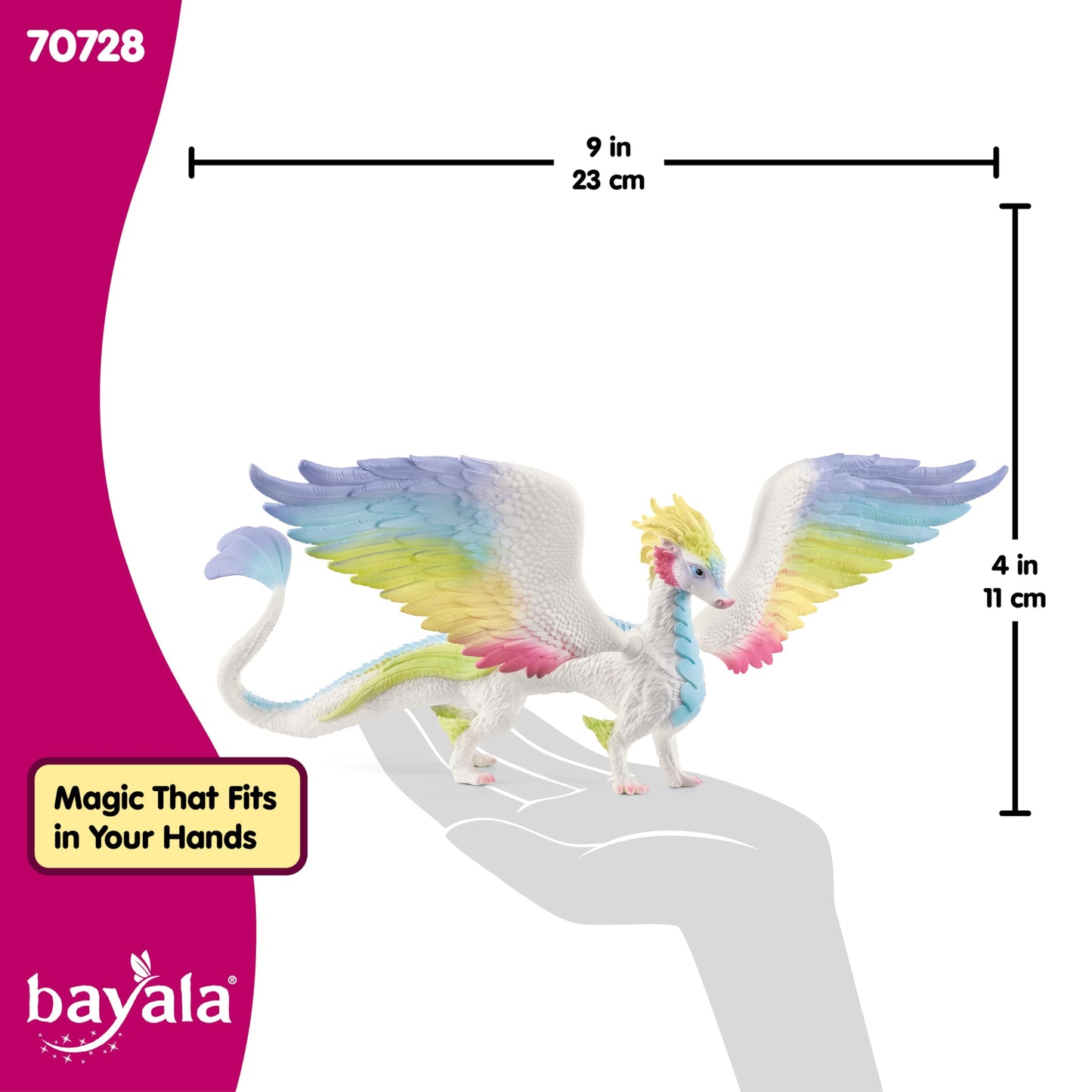 schleich Bayala - 13” Rainbow Dragon Figurine with Movable Wings - Winged Mythical Creature Figure with Glittering Body - Colorful Girl Dragon Toy for Imaginative Play - Kids Ages 5+ | 70728