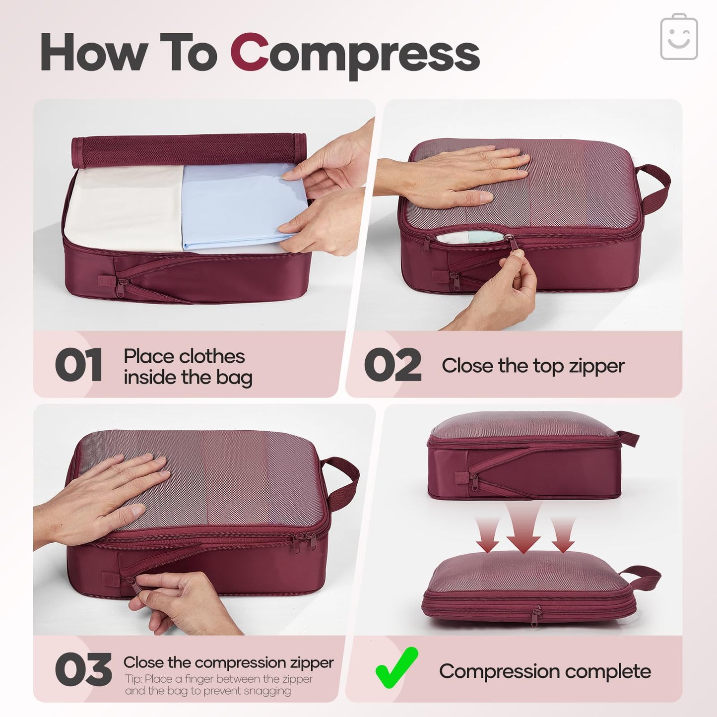 Veken 9/11 Set Compression Packing Cubes for Travel Essentials,Compressible Expandable Large Luggage Suitcase Organizer Bags for Clothing,Durable Space Saver Storage Bags with Toiletry Bags(Wine Red)