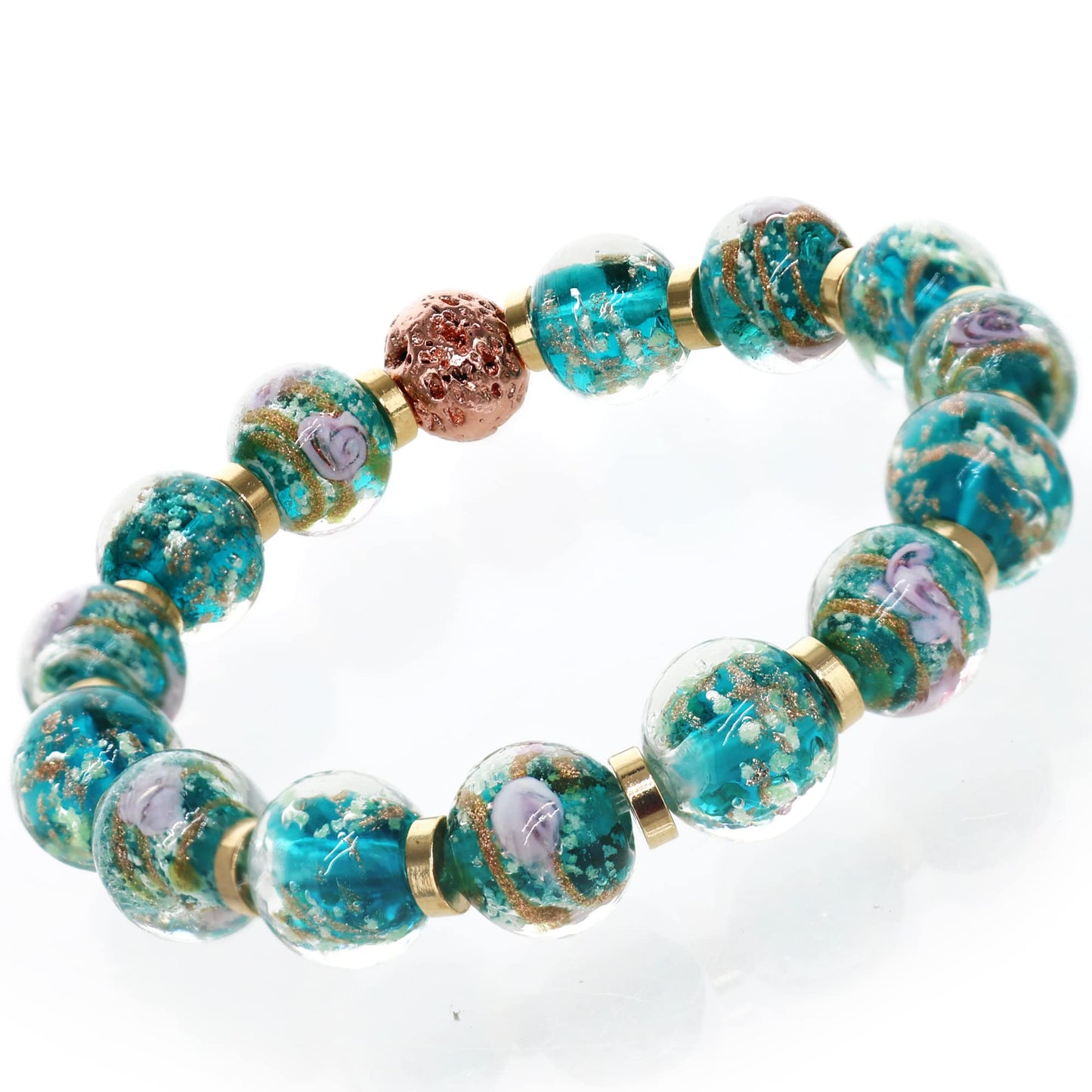 ARTSY Crafts Glow in The Dark Firefly Beads Bracelets, Ocean Blue Luminous Murano Glass Beads Jewelry Mermaid Crystals Healing Inspirational Bracelet Bangle (Ocean Blue, Wrist 6-7 in)
