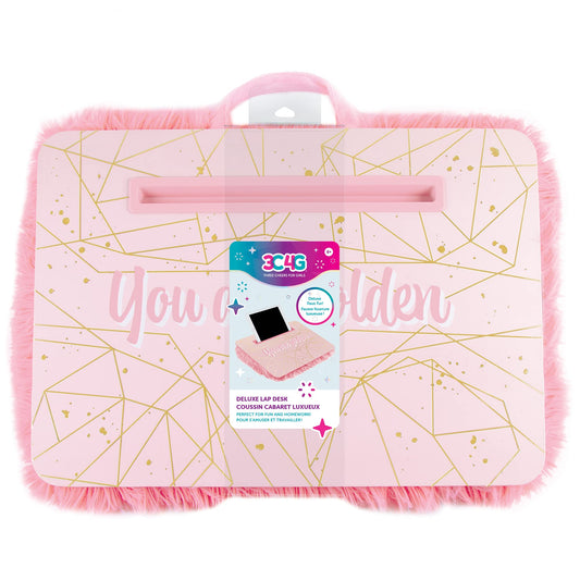 3C4G Pink & Gold Deluxe Fur Lap Desk, Take Tech on The Go, Includes a Media Slot That Perfectly Holds Tablets & Phones, for Ages 6 and up by Make It Real
