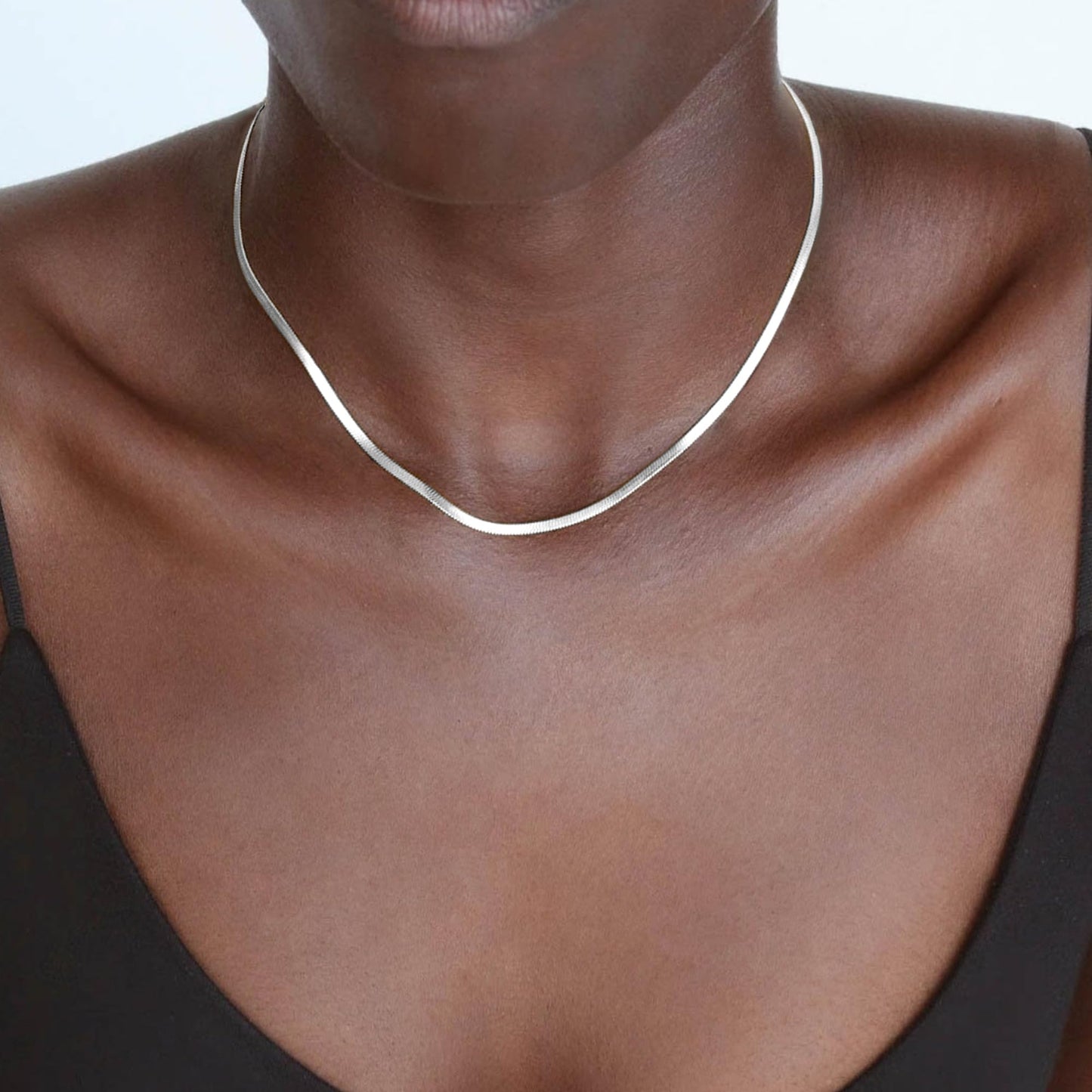Freekiss 925 Sterling Silver Snake Herringbone Chain Choker Necklace for Women 16+2 Inch Adjustable Dainty Layered Choker Necklace Delicate Silver Jewelry Gift 1.9mm
