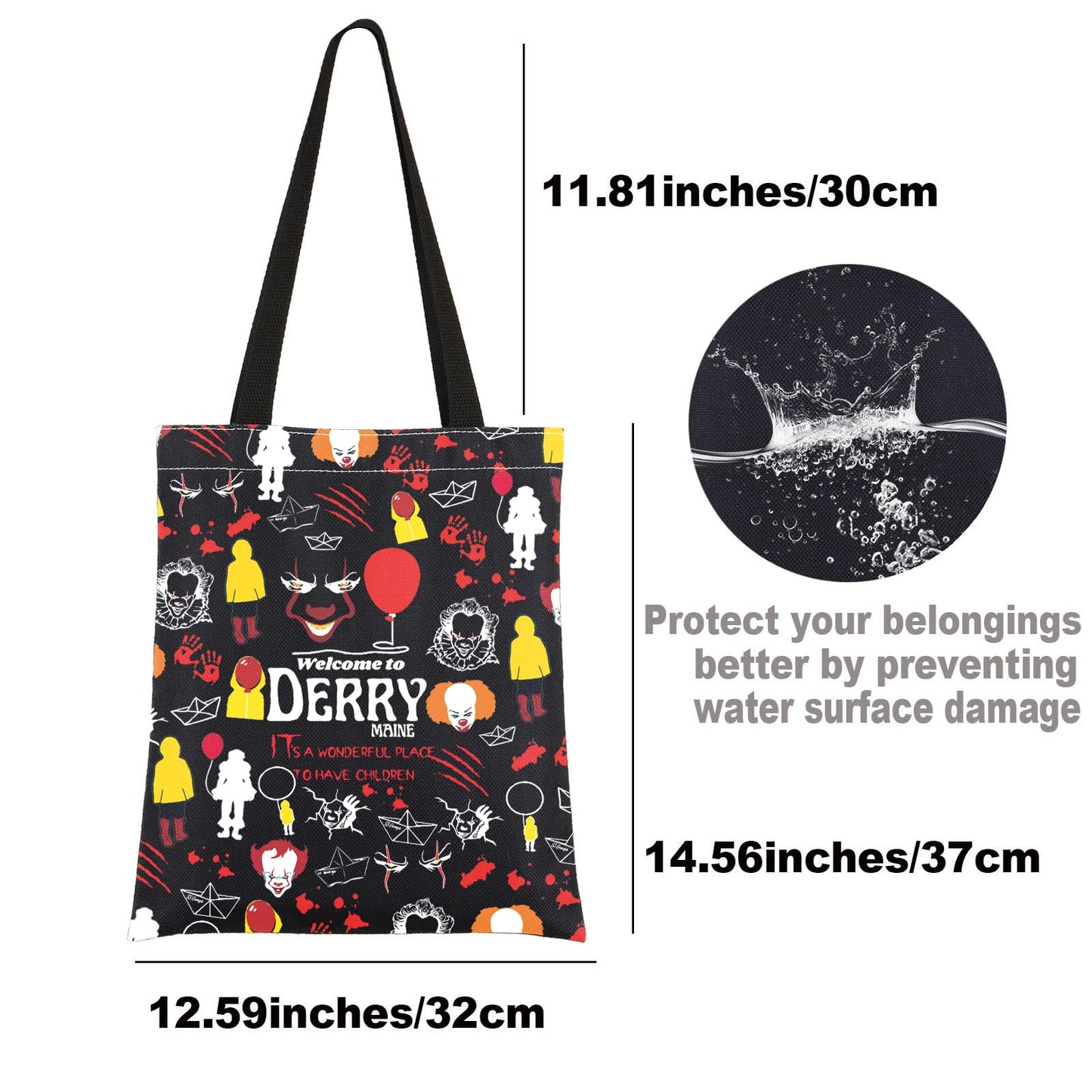 JNIAP Horror Clown Tote Bag Horror Clown Gift Welcome To Derry Maine Gifts Horror Clown Shoulder Bag (DERRY tb)