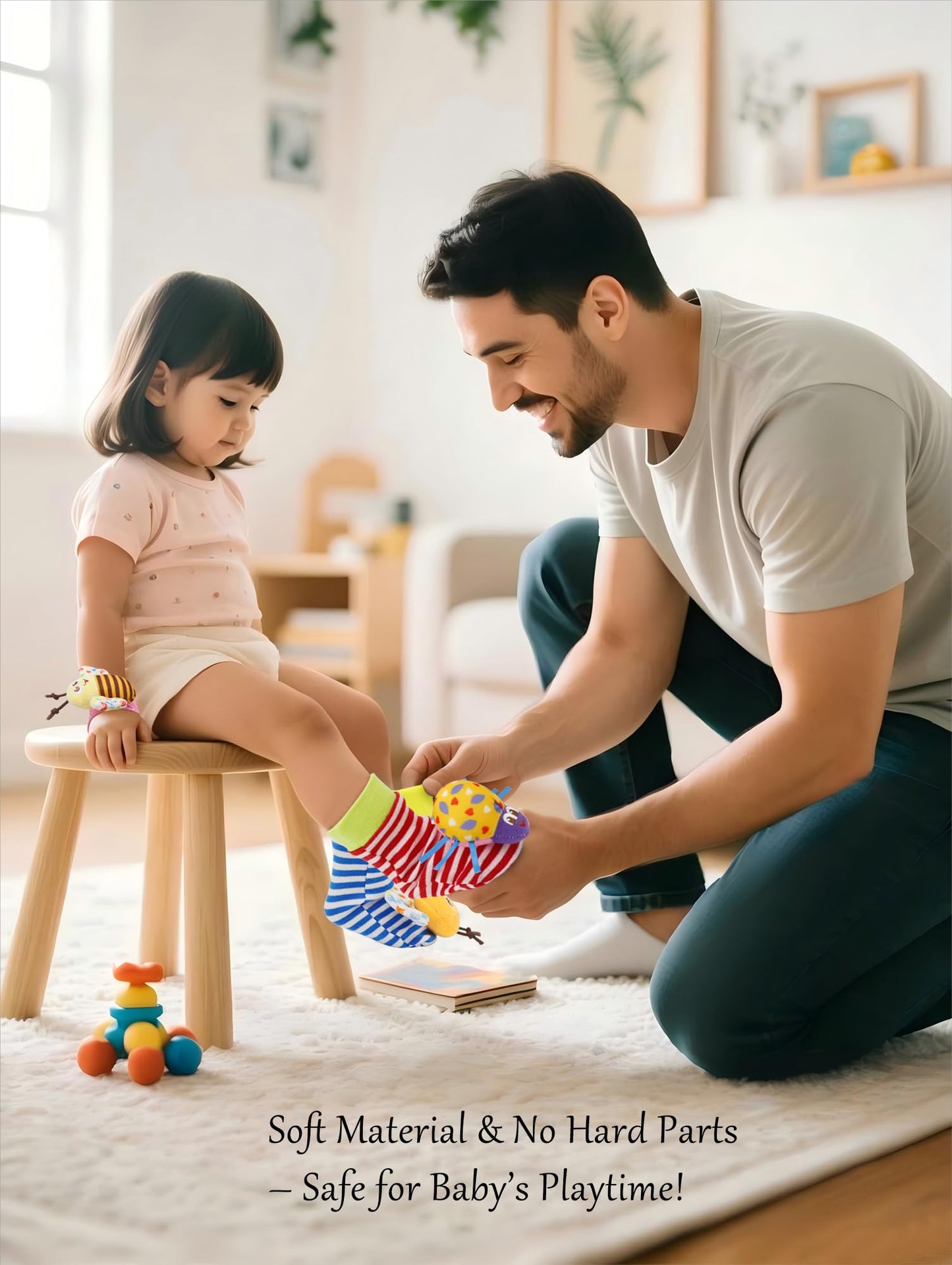 Wrist Rattles Foot Finder Rattle Sock Baby Toy, Rattle Toy, Arm Hand Bracelet Rattle, Feet Leg Ankle Socks, Activity Rattle Present Gift for Newborn Infant Babies Boy Girl Bebe (8 pcs-A)
