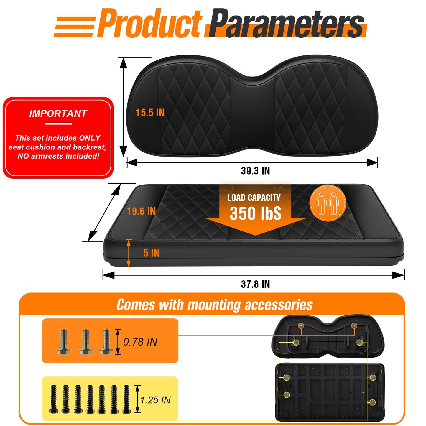 GODCTSUP Upgrade Golf Cart Front Seat Replacement Cushion Assembly Kit for Club Car Precedent 2004-2011, Club Car Seat Cushions- Premium Sponge Soft Seat Cushion and Backrest Set (without Armrest)