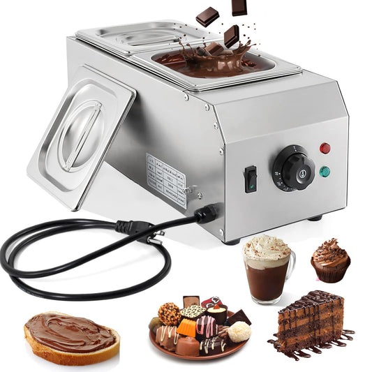 9 Lbs 2 Tanks Chocolate Tempering Machine Chocolate Melter, Chocolate Melting Pot with TEMP Control 86~185℉, 1000W Stainless Steel Electric Commercial Chocolate Warmer and Melter